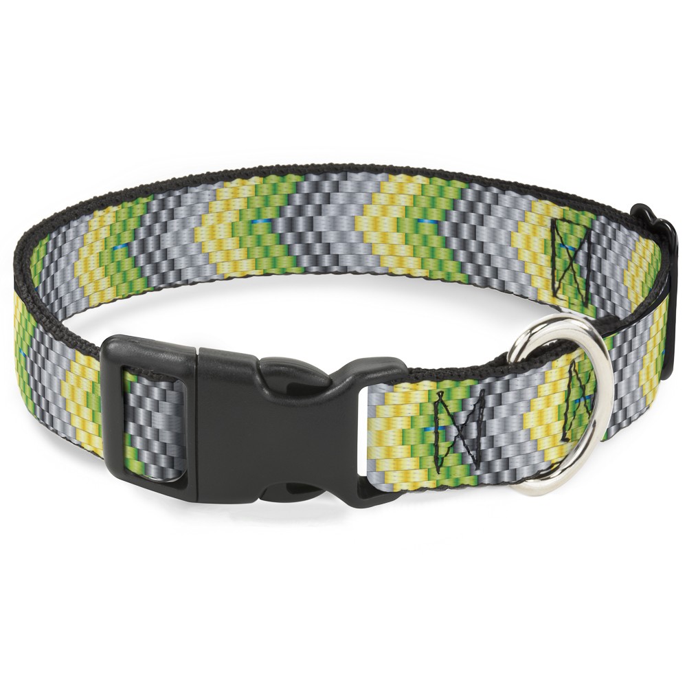 Plastic Clip Collar Chevron Weave Grays/Yellow/Green NARROW-Large 9.5-14.5