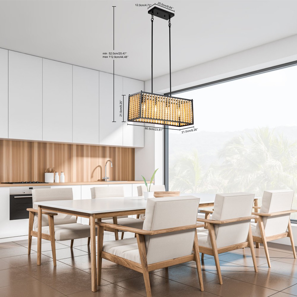 Boho Wood Bead Chandelier Pendant Lamp Farmhouse Hanging Ceiling Light Fixture