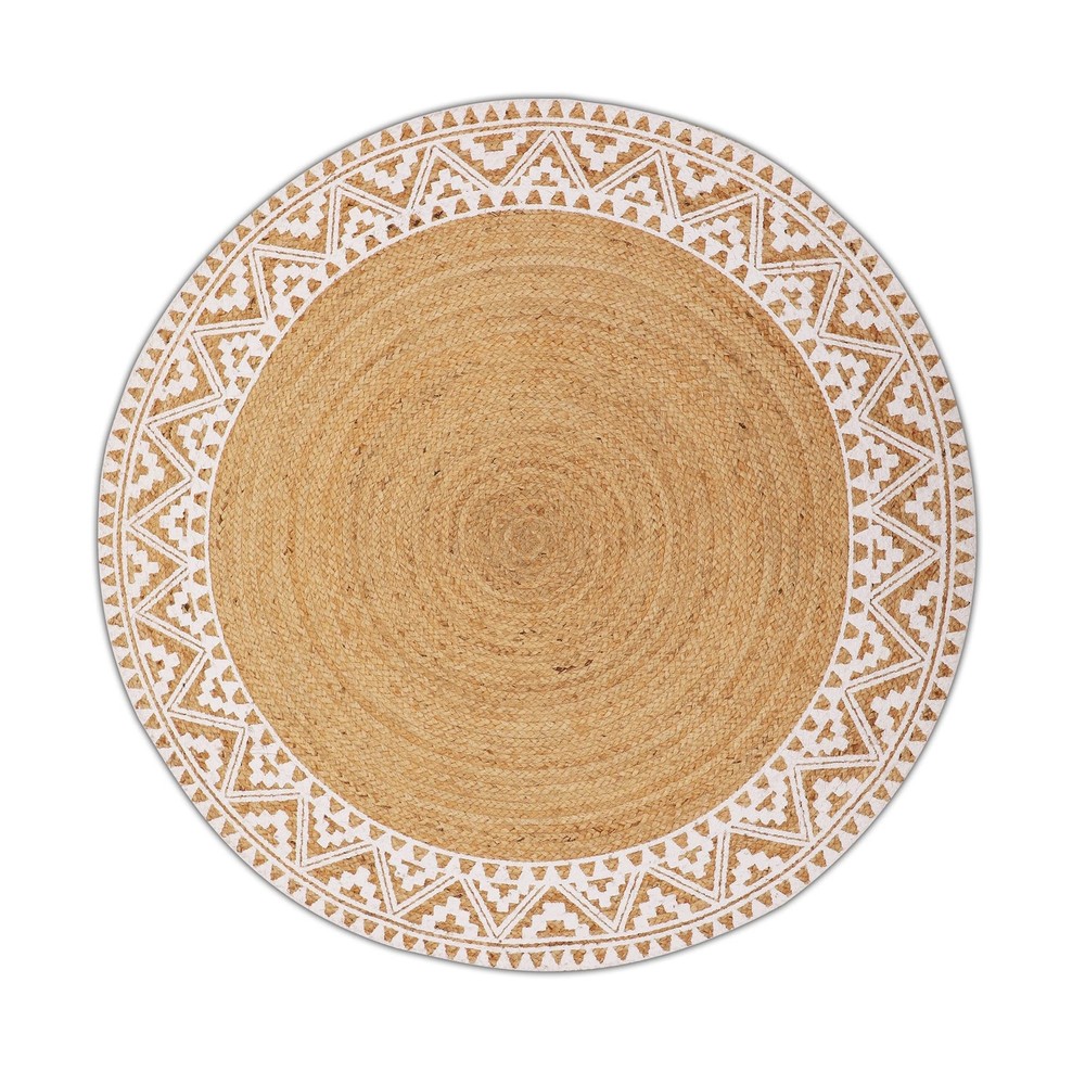 voyzz home Premium Natural Jute Braided Area Rug, 5-feet Round, White Printed...