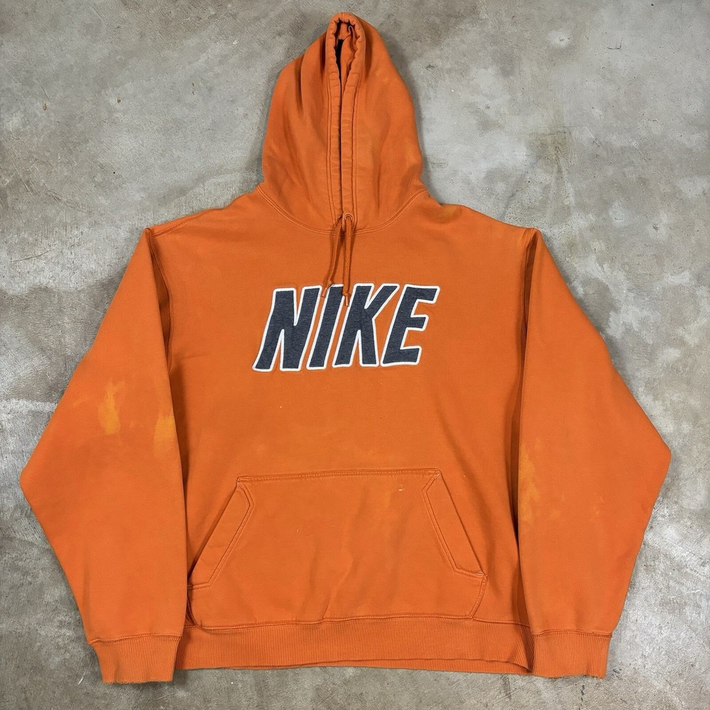 Vintage Nike Spell-out Swoosh Embroidered Sweatshirt Hoodie Size XXL Orange
