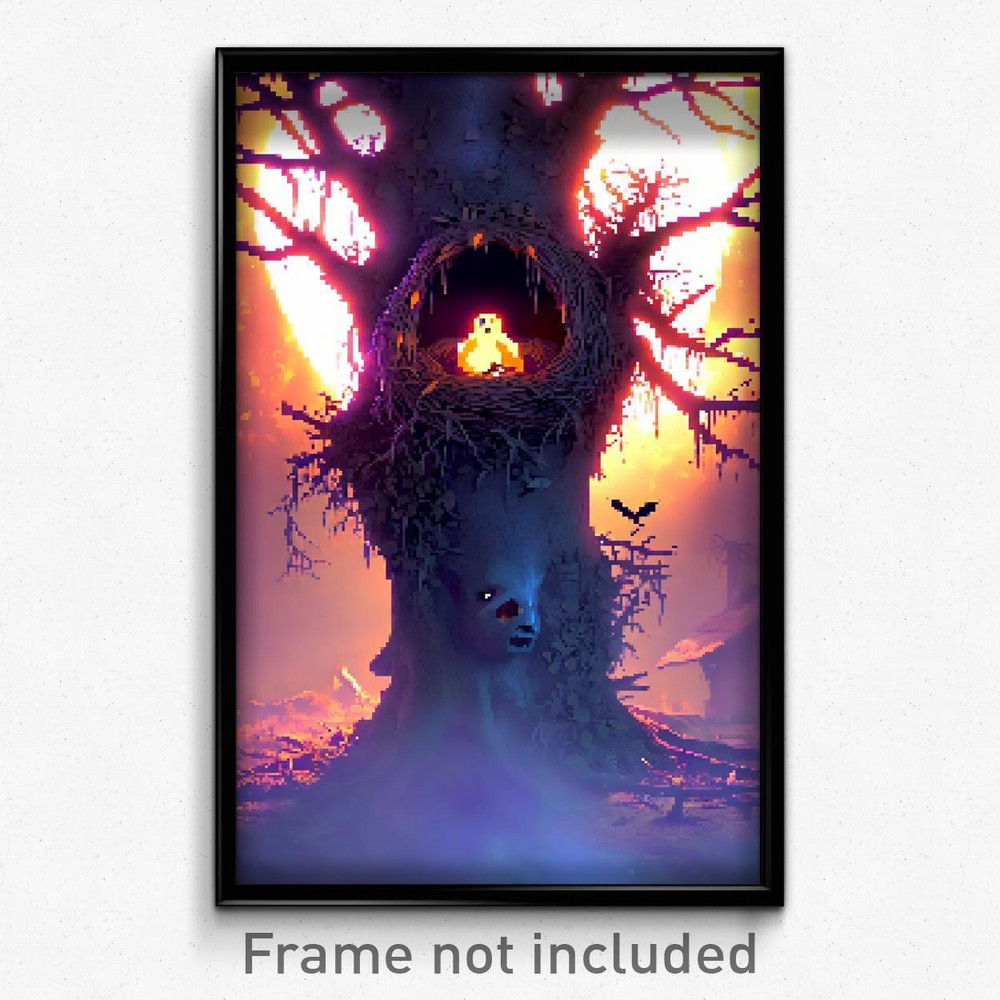 Pixel Art Poster - Haunted Nest (8 Bit Psychedelic Trippy Video Game Print)