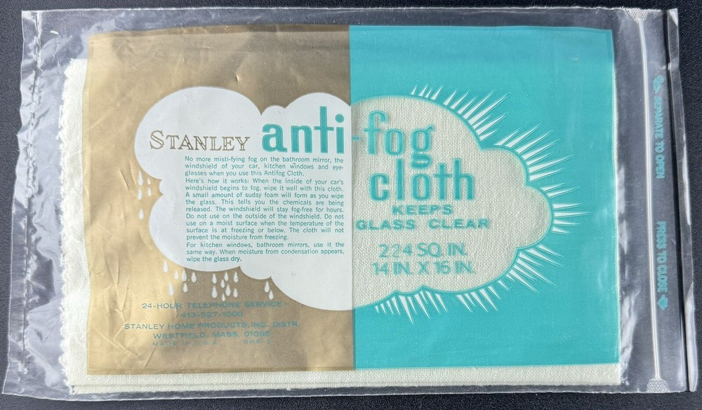Vintage New Old Sto Stanley Anti Fog Cloth Glass Eye Glasses Mirror Home Car USA