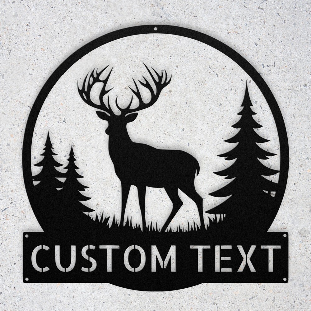 Custom Deer Scene Metal Art Sign Personalized Wildlife Wall Decor Gift for Home