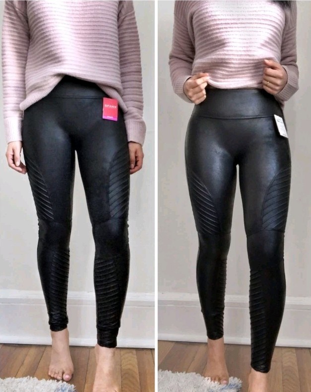 SPANX Moto Faux Leather Leggings Stretchy Black Size XL