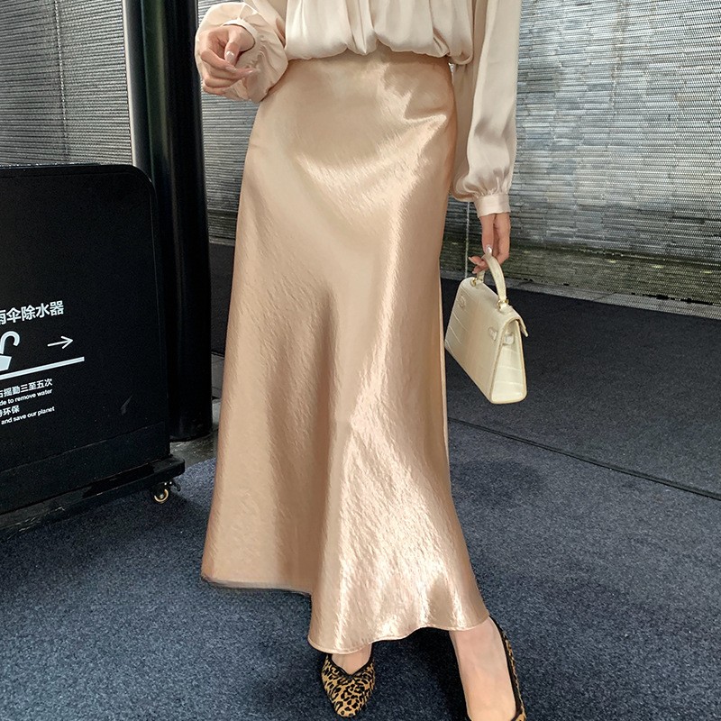 Autumn New Temperament High Waist Acetic Acid Satin Skirt Slim Dress Women Party