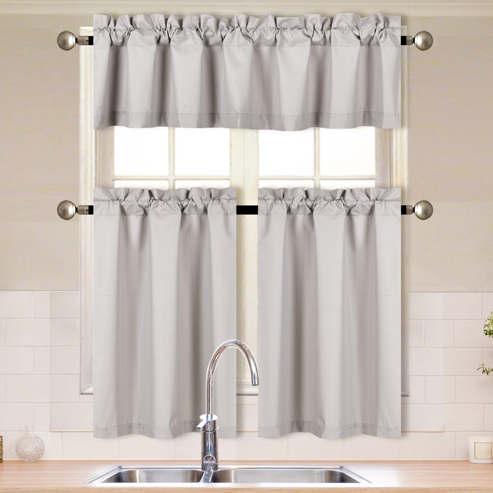 3-Piece Solid Color Kitchen Curtain Set with Tier, Valance, and Rod Pocket in Modern Design