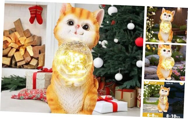 Solar Garden Statues - Outdoor Decor with Lights Resin Solar Garden Cat