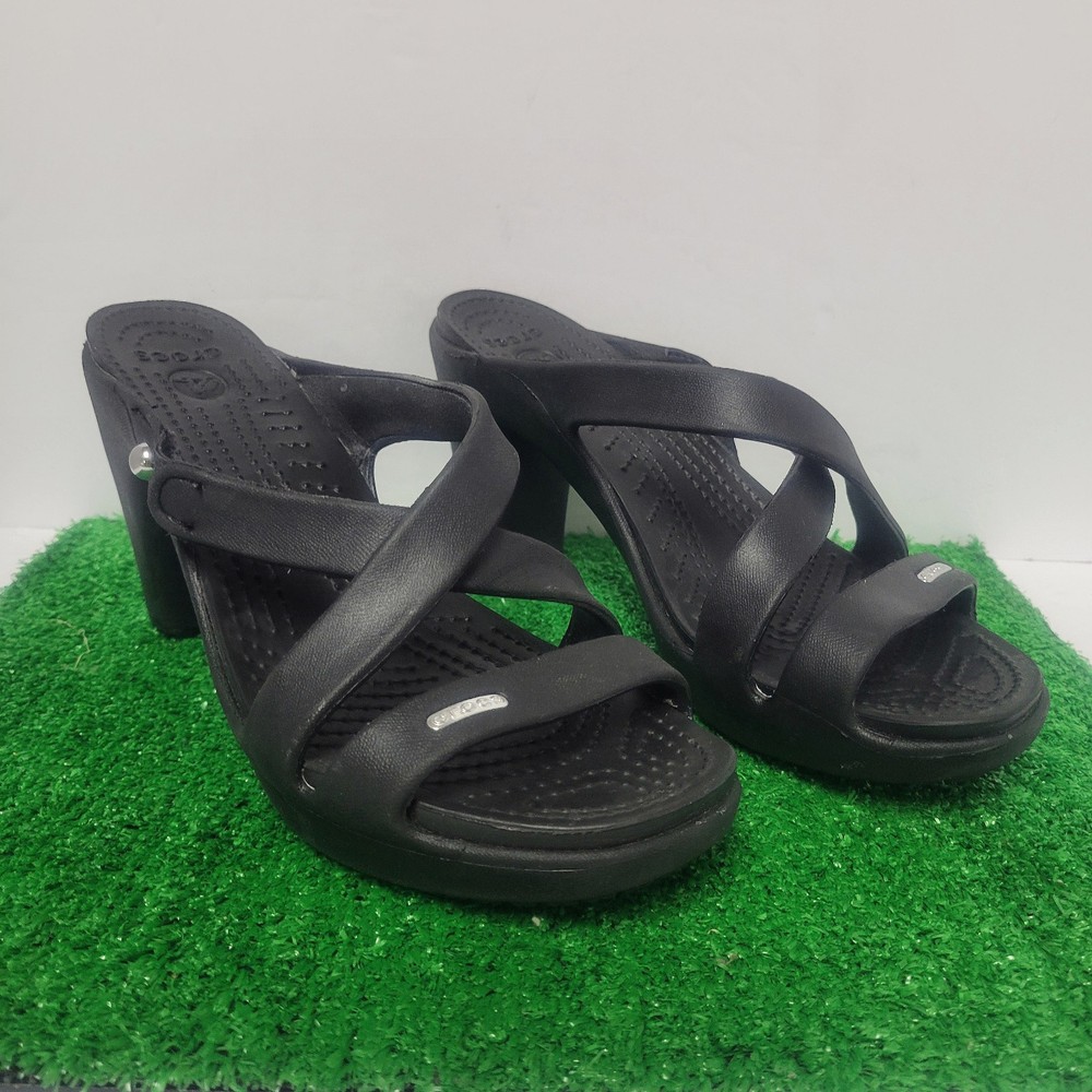 Crocs Cyprus IV Womens Black High Heel Slide Sandals Size 7 Comfortable Style 14558