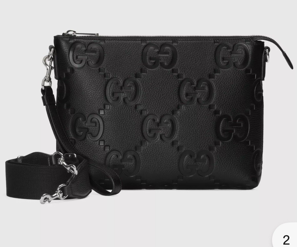 Authentic GUCCI GG Black Leather Messenger Crossbody Bag Medium Jumbo