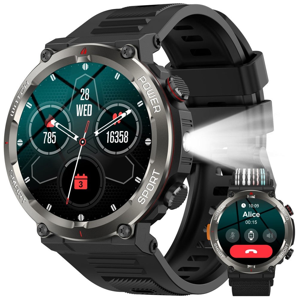 Military Smart Watch for Men(Answer /Make Call)Rugged Heart Rate Fitness Tracker