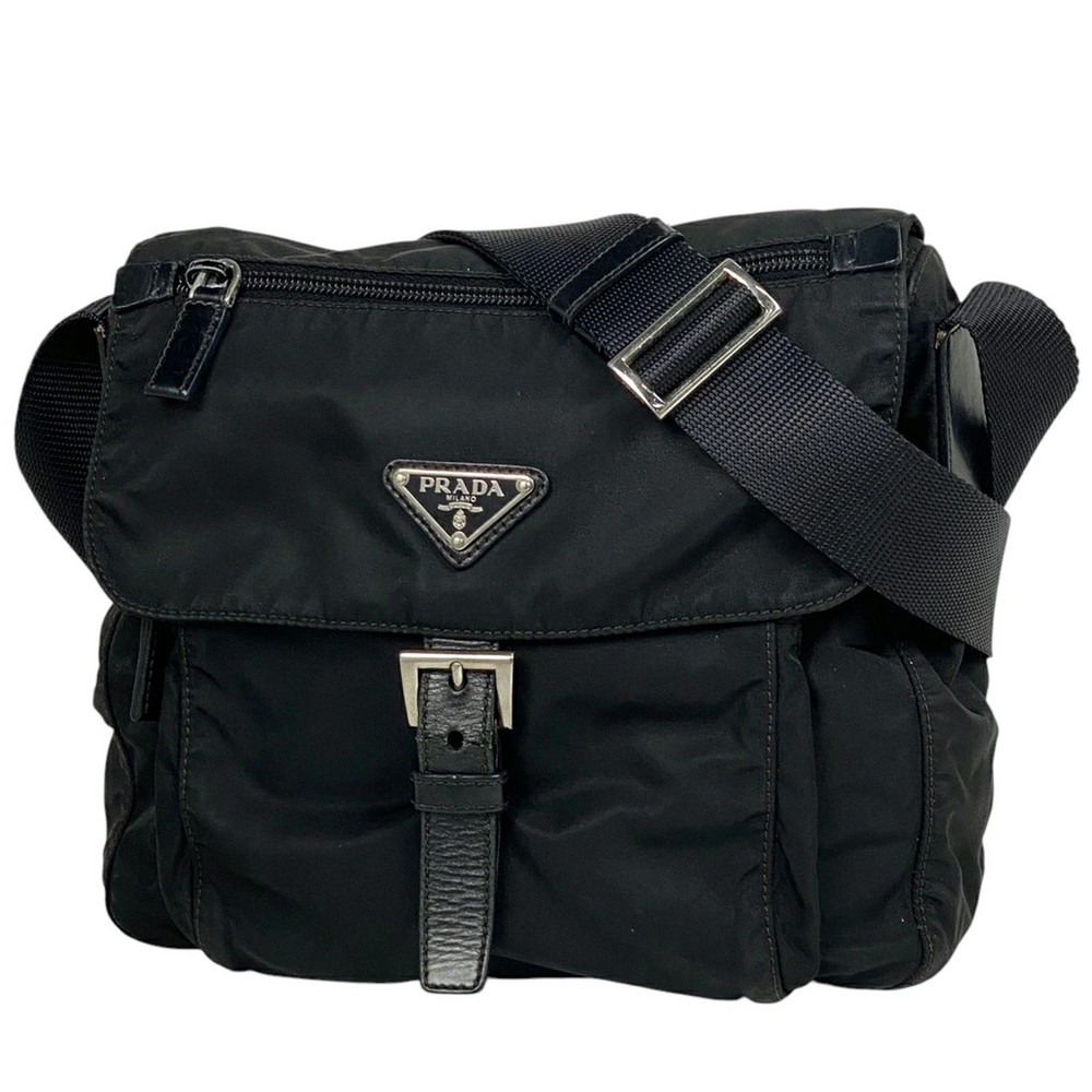 RARE PRADA Nylon Shoulder Bag with Logo Plate in Nero Black