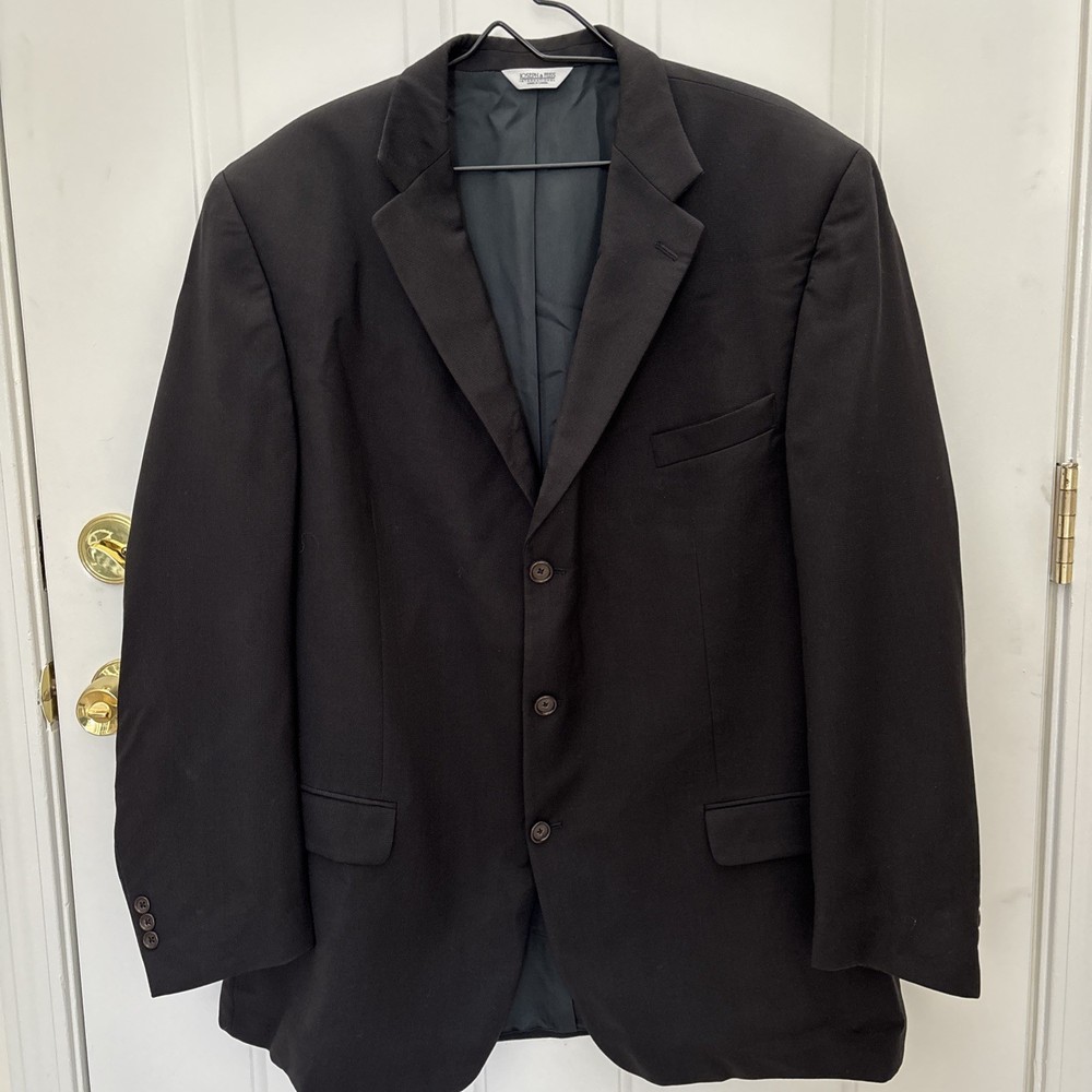 Joseph & Feiss 50R Black 100% Wool 3 Button Sport Coat Blazer Suit Jacket