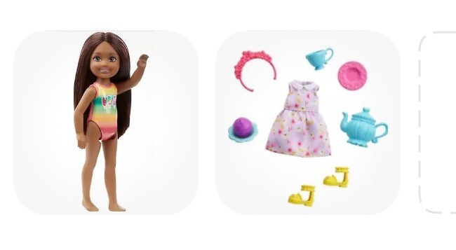Barbie Club Chelsea Doll Popsicle swimsuit & Chelsea Accessory Pack Lot A