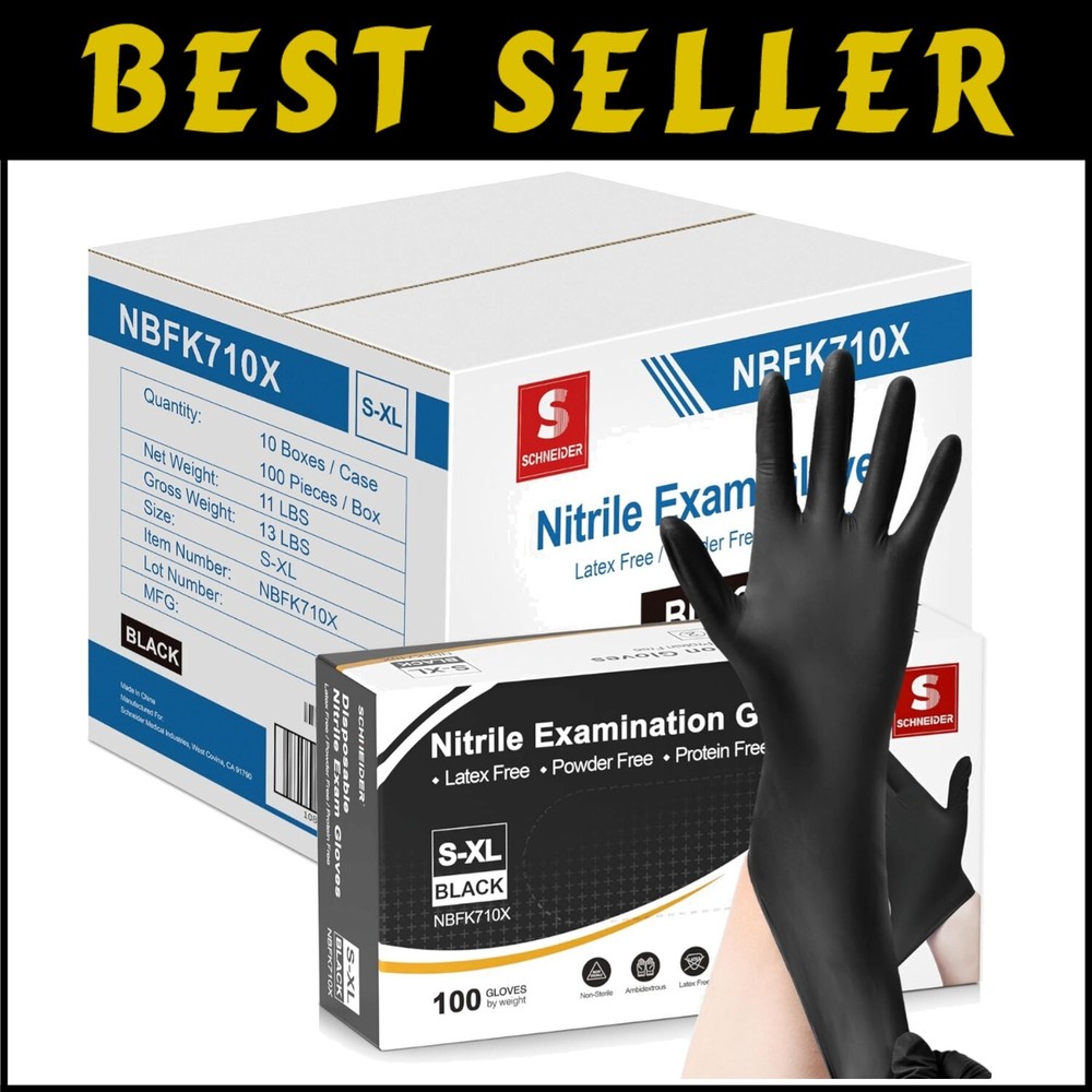 1000 Black Nitrile Gloves Small Powder-Free Puncture Resistant Bulk Pack