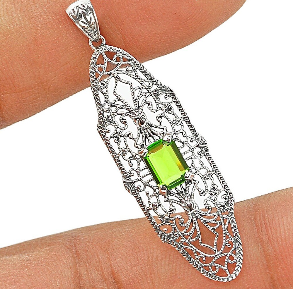 1CT Natural Peridot 925 Sterling Silver Victorian Style Pendant Jewelry AB1860