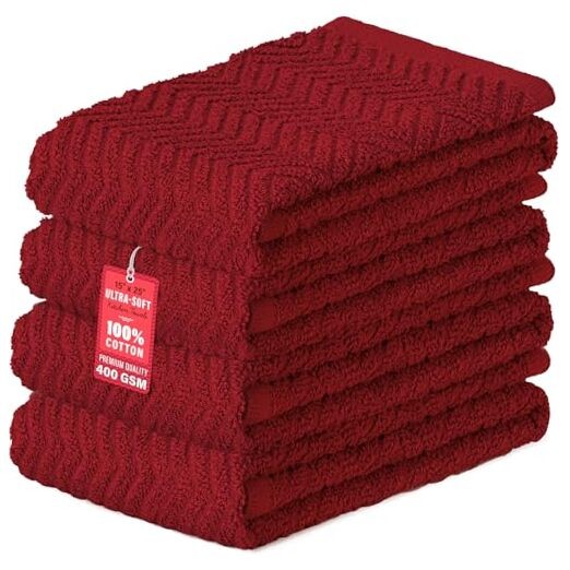 Premium 15x25 Red Cotton Kitchen Towels 4-Pack Super Absorbent Dish Cloths