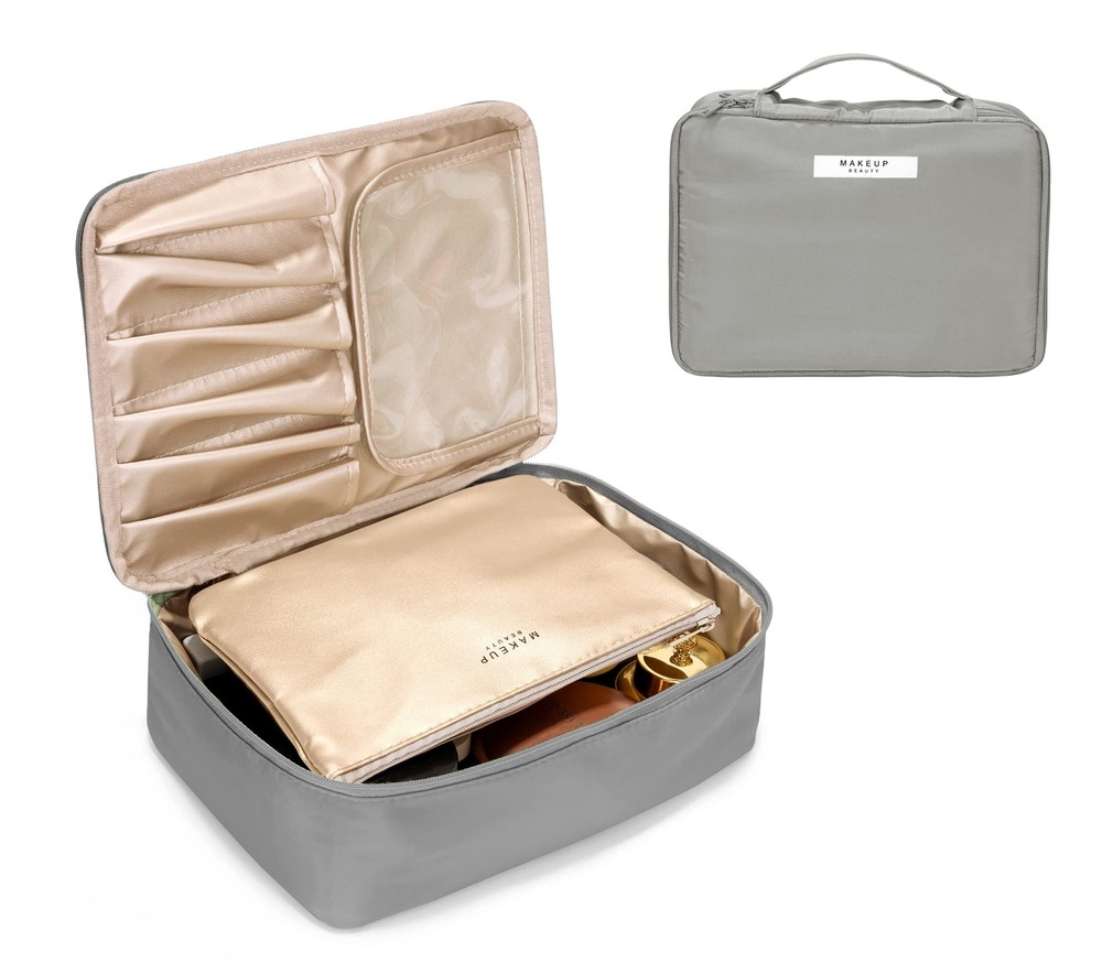 Travel Makeup Bag with Brush Holder 2pcs Large Cosmetic Organizer