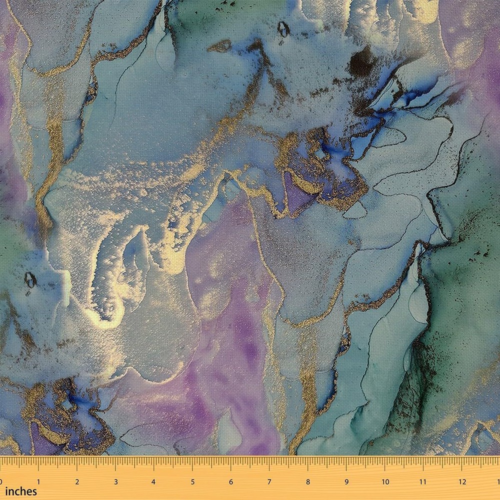 Pink Golden Purple Marble Fabric by The Yard,White Ink Marble Upholstery Fabr...