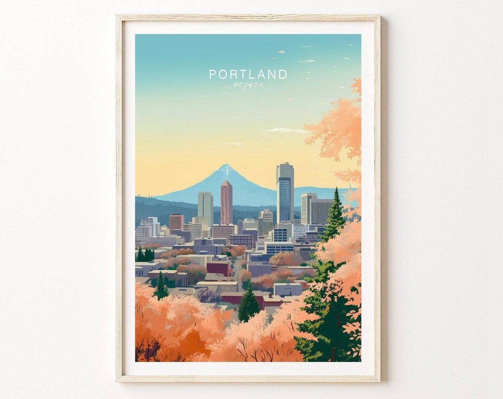 Portland Travel Print Portland Oregon Travel Poster Print Portland Skyline Wall