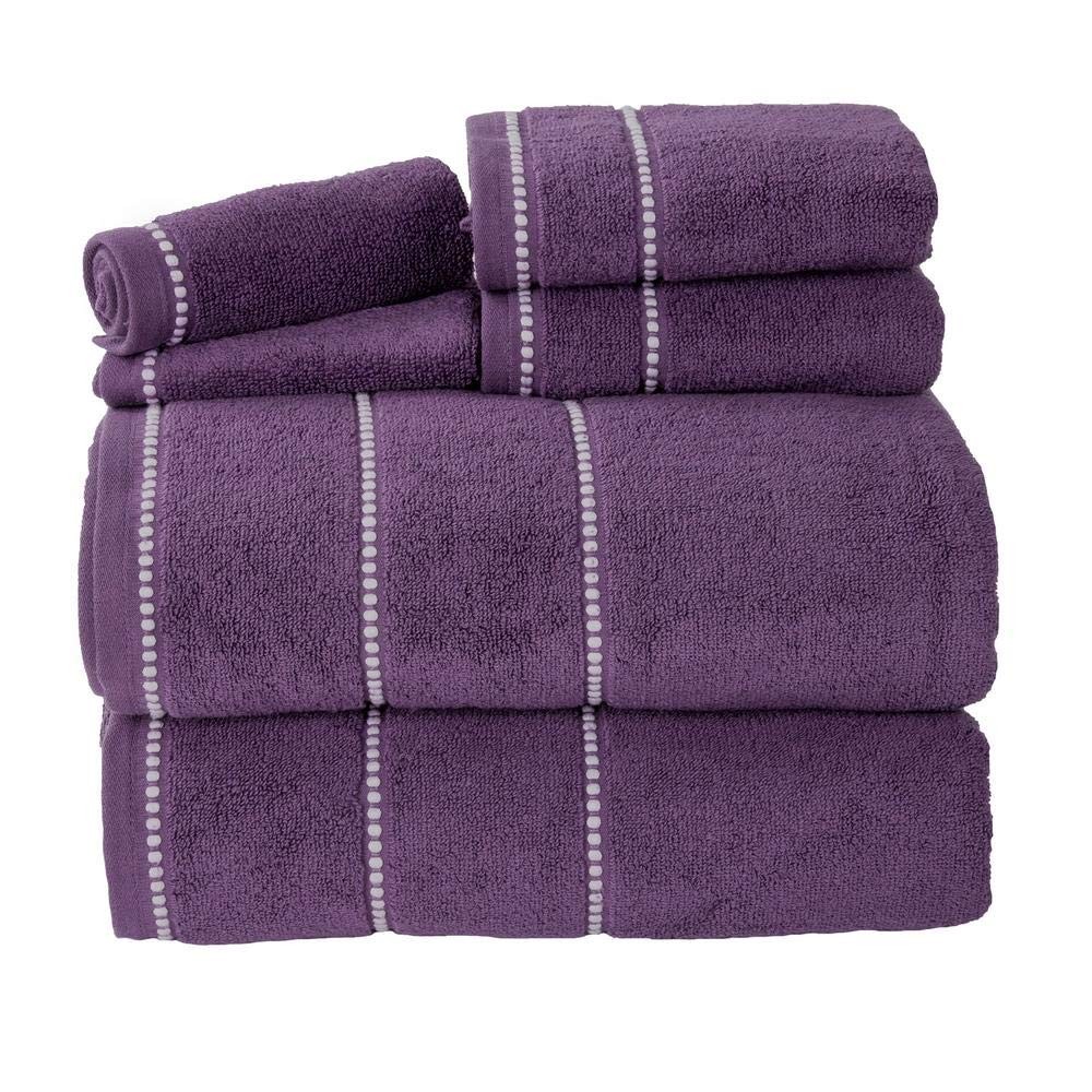 6PC Quick-Dry Cotton Towel Set for Bath Hand and Face - Soft Eggplant Washcloths