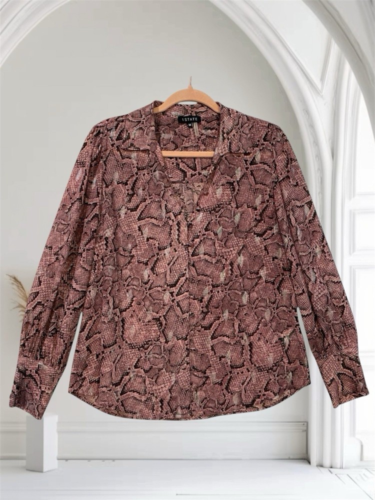 Revolve 1. STATE Womens Metallic Snakeskin Print Long Sleeve Top Size Medium