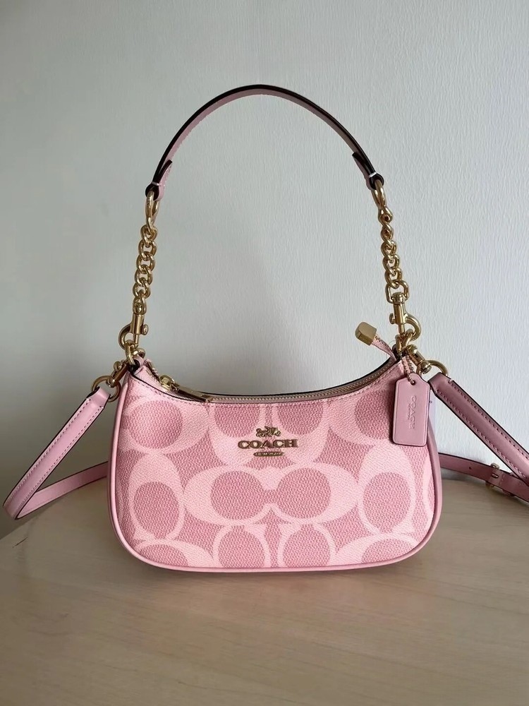 COACH CAL51 Pink Teri Shoulder Bag in Signature Canvas Crossbody for Women