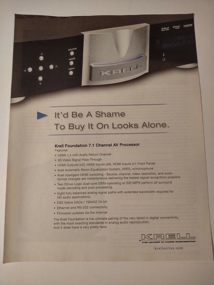 Krell Foundation 7.1 Channel AV Processor It Be a Shame Print Ad