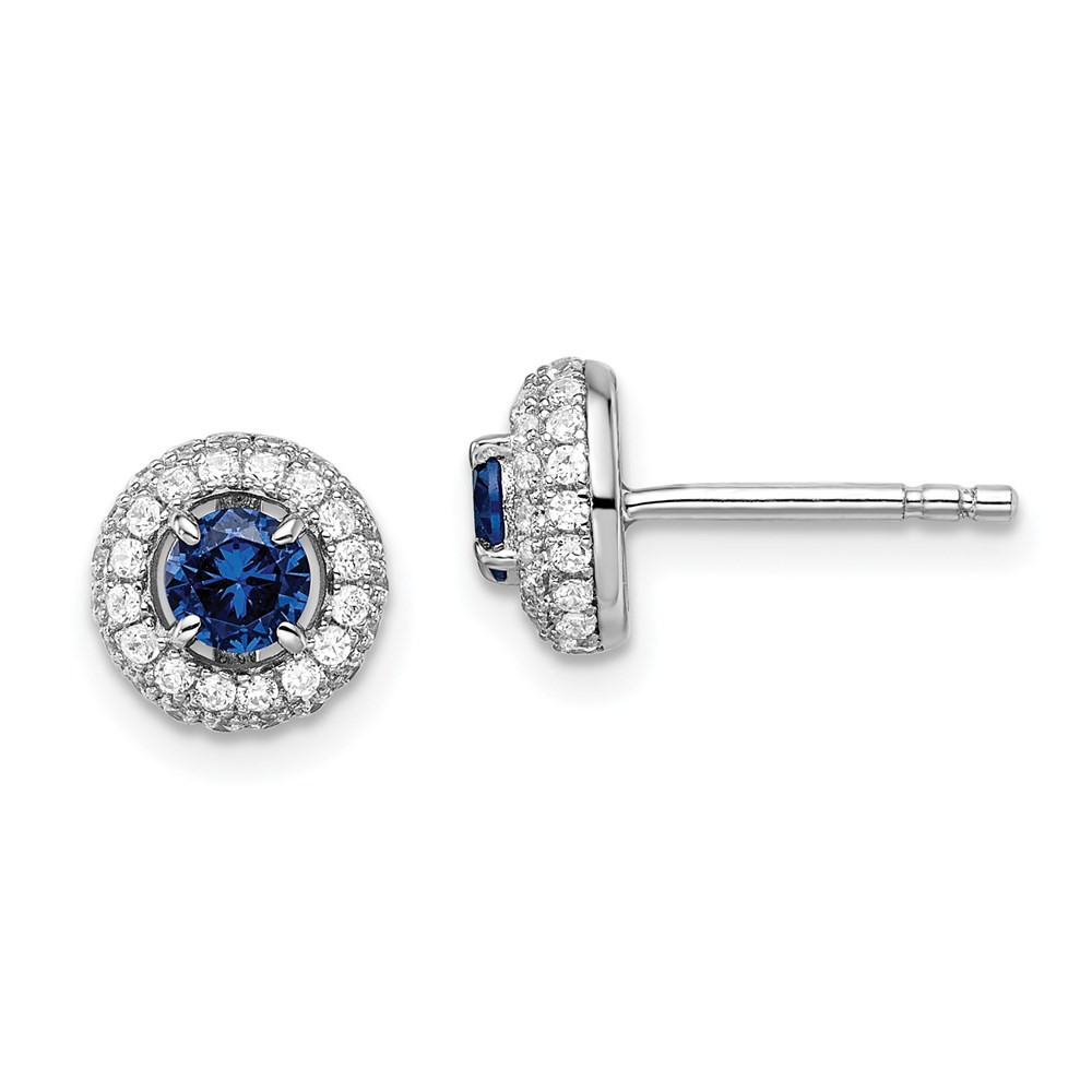 Sterling Silver Blue and White Halo Cubic Zirconia Circle Stud Earrings 1.55gm