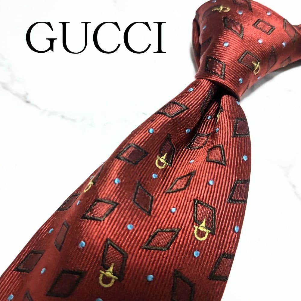GUCCI Necktie Tie 100% Silk All over small pattern Made in Italy Men's Red