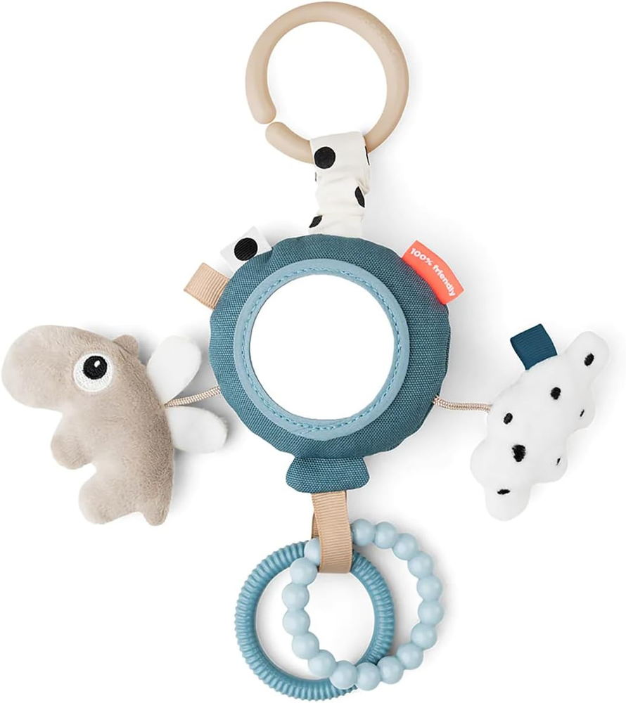 To-Go Activity Mirror – Happy Clouds – Blue | Baby Sensory Toy with Rattle, Ring