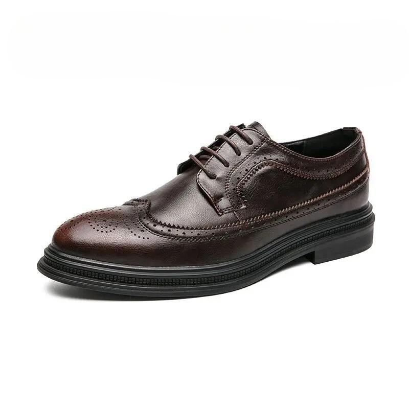 Men's Carved Pointed Toe Lace Up Brogue Dress Casual Club Business Outdoor Shoes