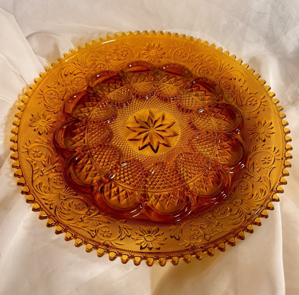 Vintage Indiana Tiara Amber Deviled Egg Platter 12