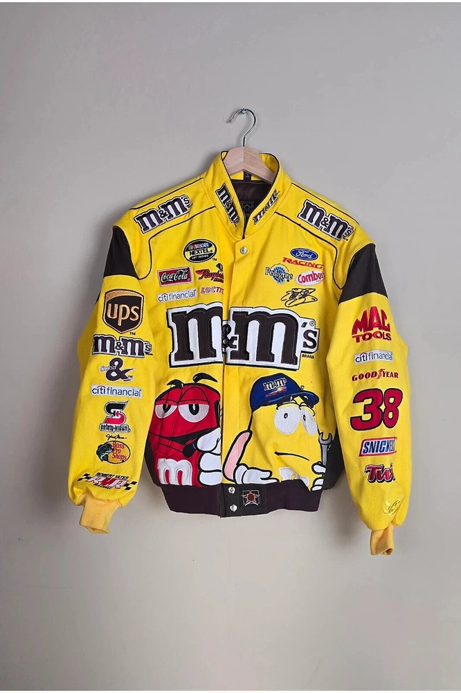 Vintage M&M NASCAR Yellow Racing Jacket Collectible Memorabilia