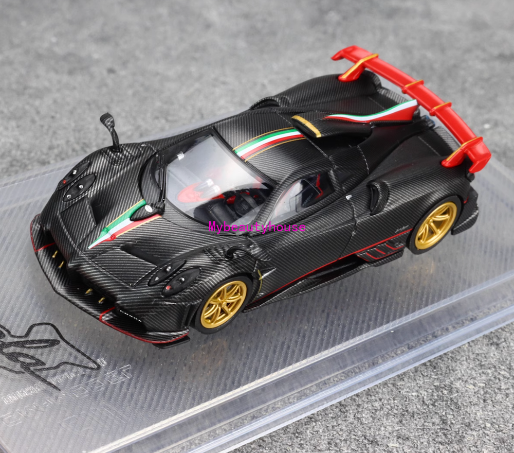 CM 1:64 Black Carbon Gold Rims Imola Racing Sports Model Diecast Metal Car
