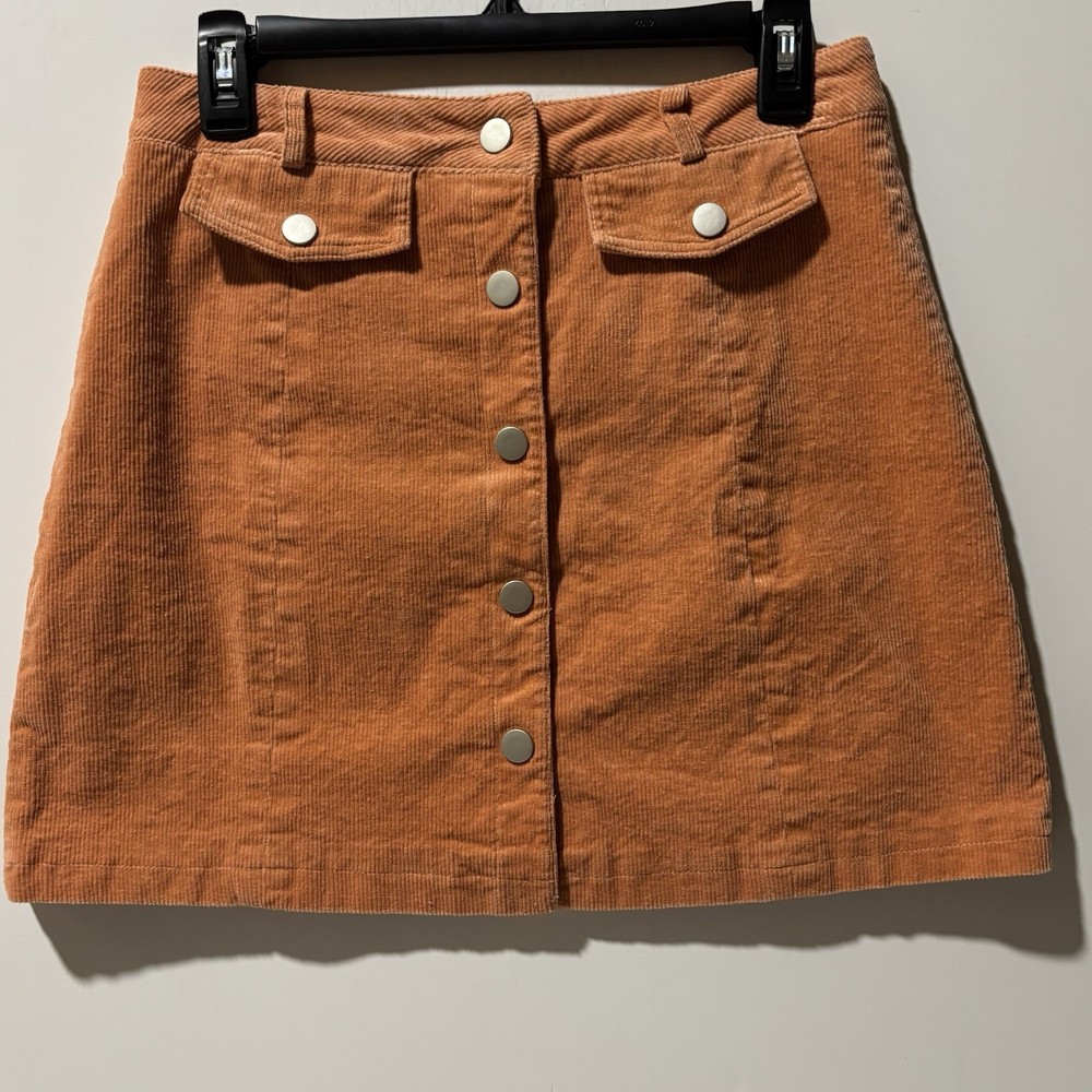NWOT-Orange Classic Corduroy Mini Skirt Button Front Closure A-Line Scholastic