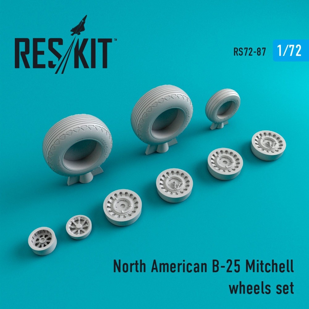 ResKit RS72-0087 Scale 1:72 B-25 Mitchell Resin Wheel Upgrade set for Aviation