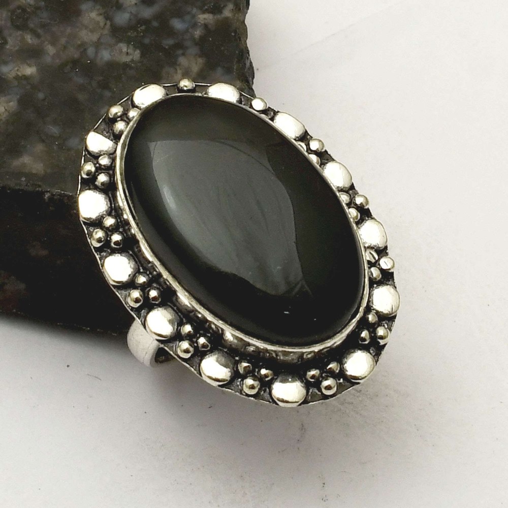 Black Onyx Gemstone Handmade Ethnic Ring Size 8.5 Gift Jewelry AR 69157