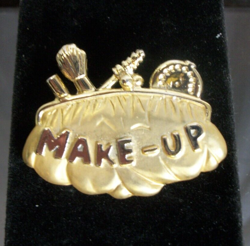 Vintage Gold Tone Brooch Cosmetic Makeup Bag