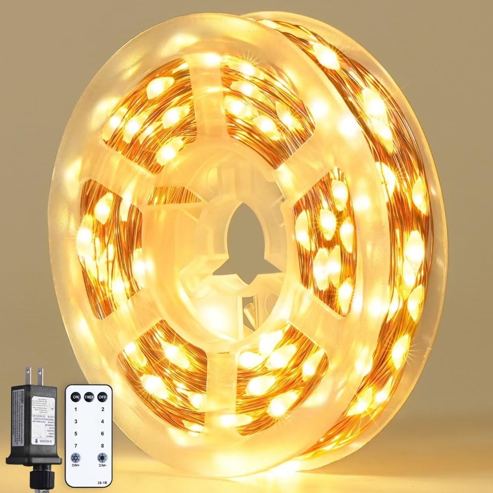 JMEXSUSS 200 LED Warm White Plug-in Fairy Lights 66FT 8 Modes