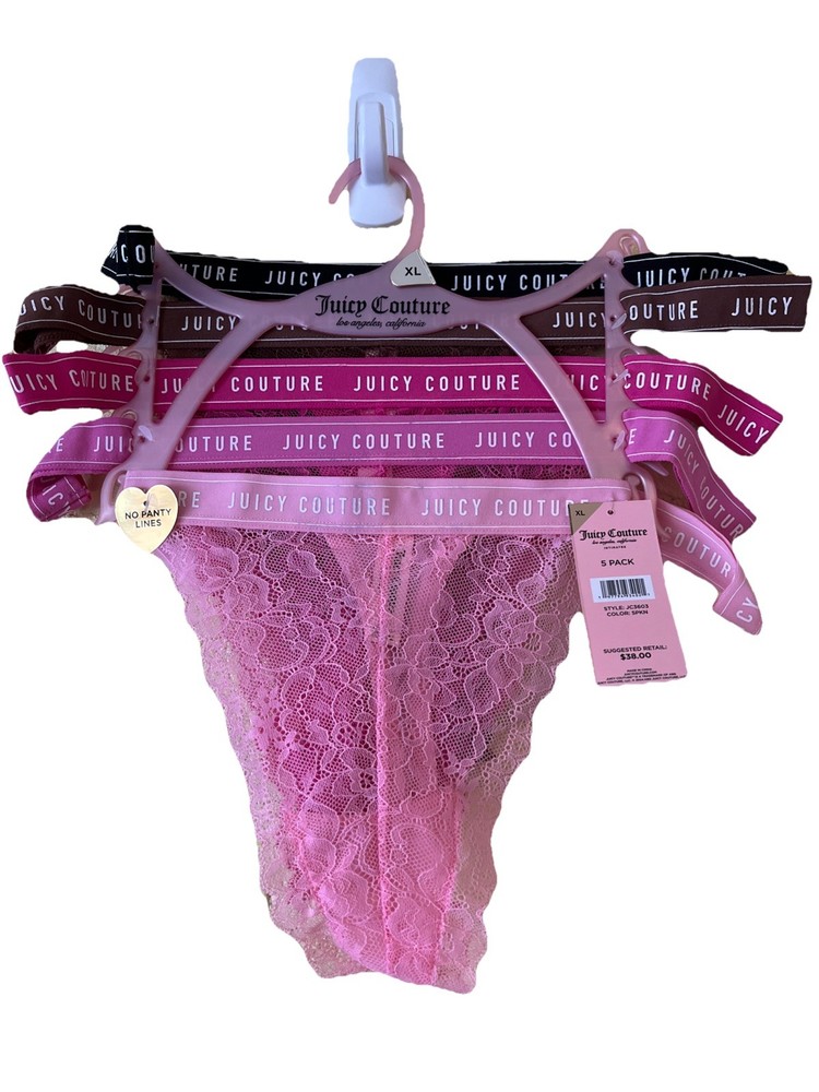 Juicy Couture Petal Pink Powder Pink Lace Thongs 5 Pack Sz XL NWT