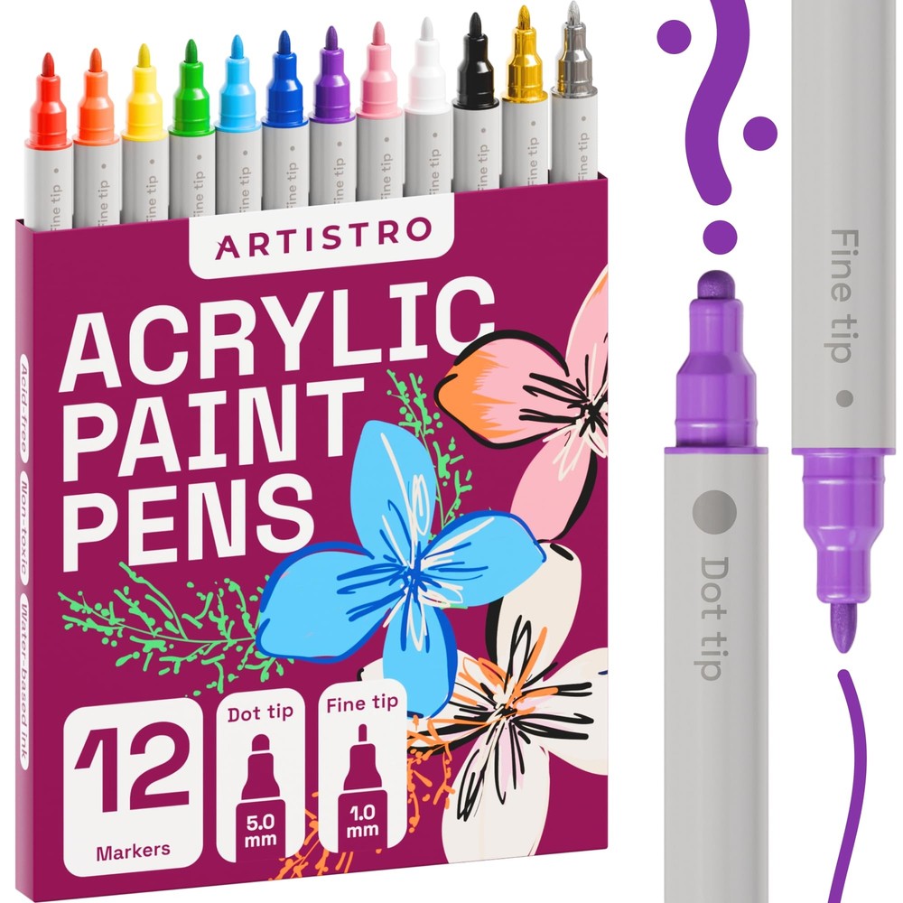 ARTISTRO 12 Acrylic Paint Pens, Acrylic Paint Markers,Fabric Markers for Textile