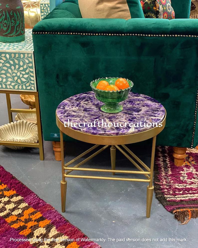 Amethyst Purple Agate Round Coffee Table 15x15 Inches Side Table Top