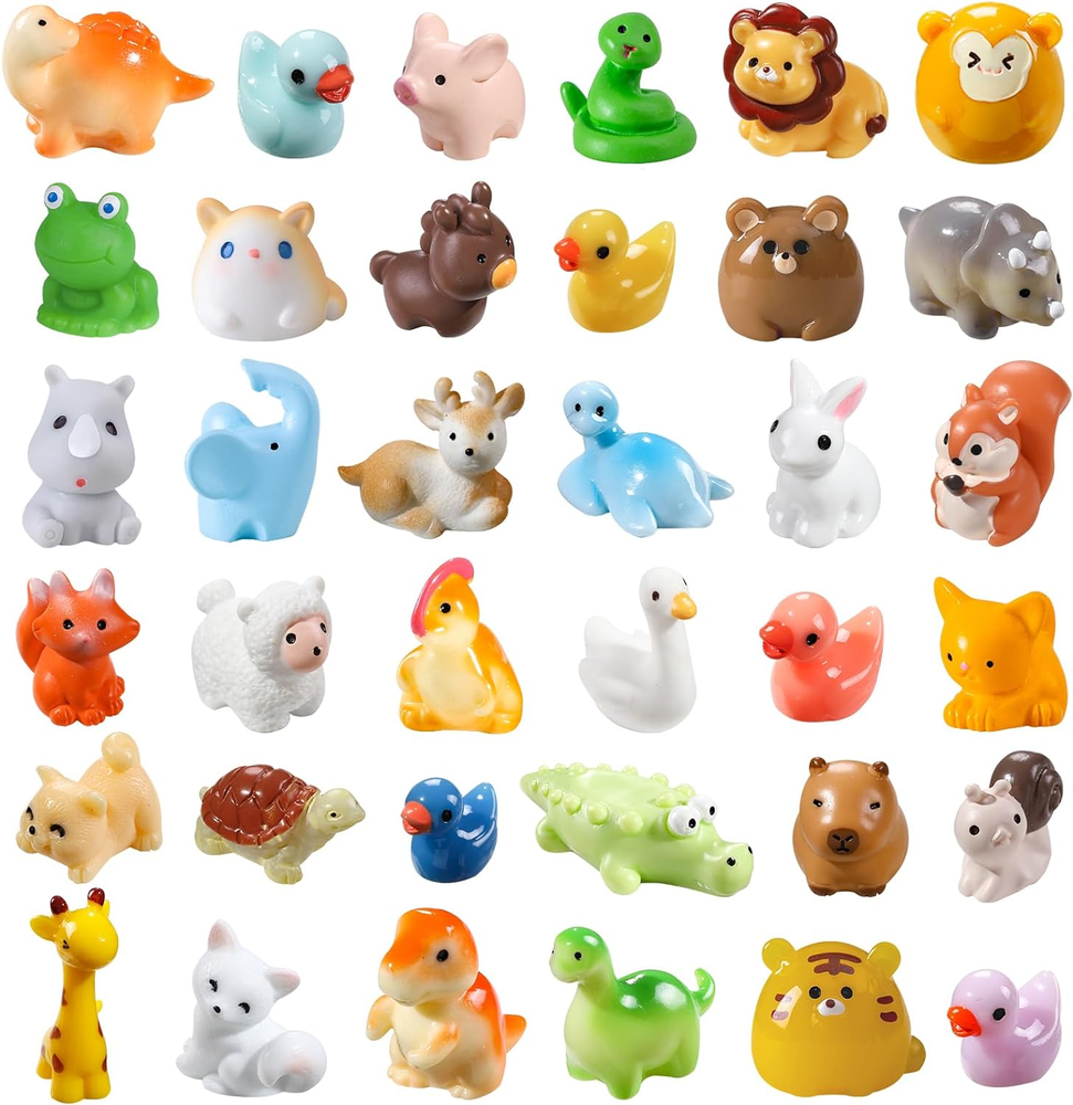 40Pcs Mini Resin Animal Figurines - 40 Styles Tiny Cute Miniature Animals for Crafts