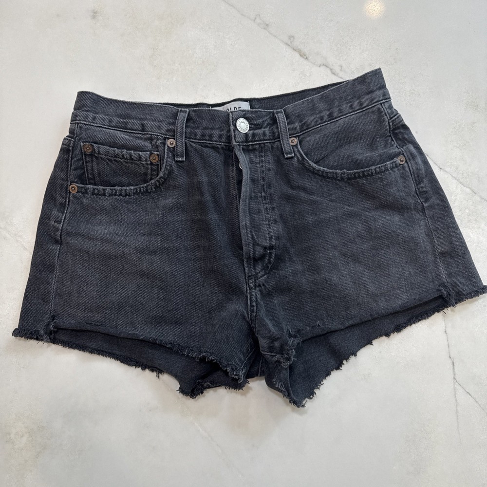 AGOLDE Women Denim Shorts Cutoff High Rise Black Size 26 Button Fly