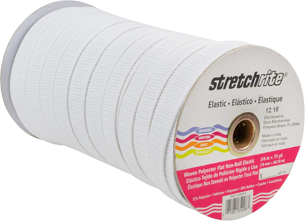 3/4-Inch White Woven Polyester Elastic Spool, 75-Yard Roll for Crafting and Sewing Projects