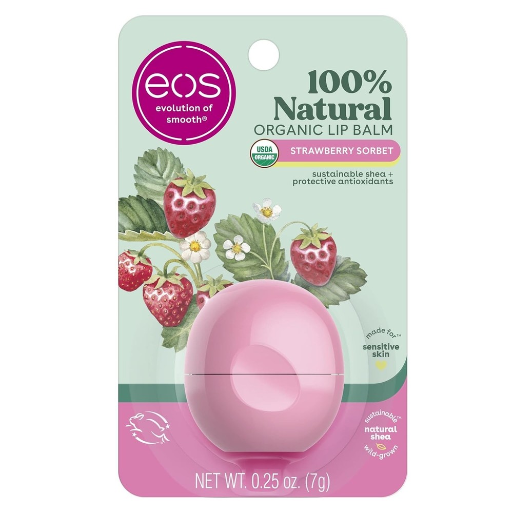 EOS 100% Natural Organic Strawberry Sorbet Lip Balm 0.25 oz All-Day Moisture
